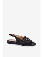 Kožené Sandály S Dekorací Na Plochém Podpatku S.Barski KV51-096 Černé