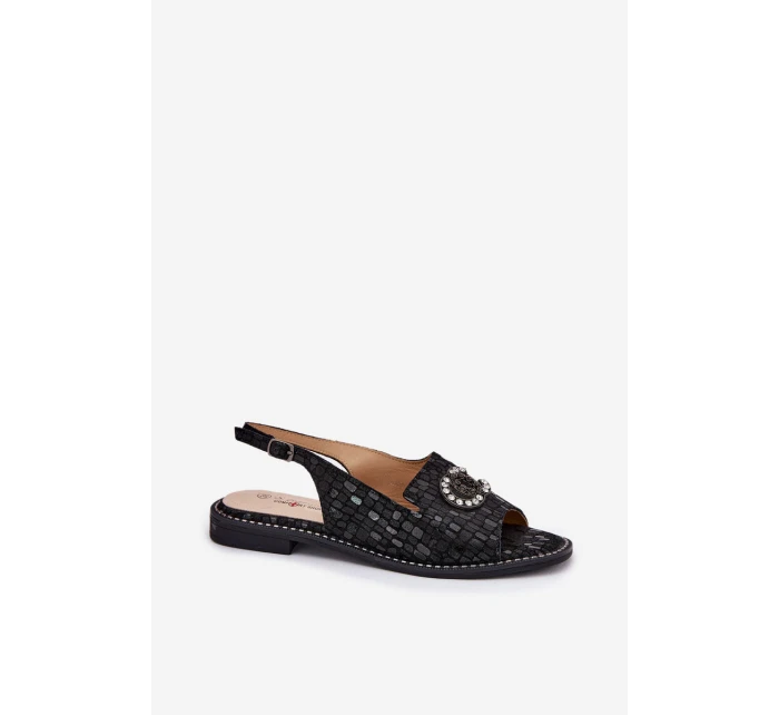 Kožené Sandály S Dekorací Na Plochém Podpatku S.Barski KV51-096 Černé