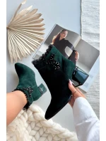 Semišové kožené dámské kotníkové boty na jehlovém podpatku s ozdobou vyhřívané model 21718444 tmavě zelená - D&A