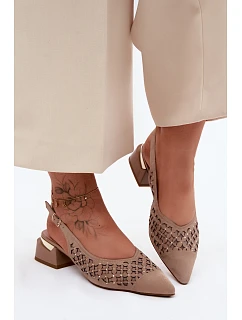 Kožené Semišové Dámské Sandály Otevřené Sítě Na Klín D&A CR61-3004 Béžové