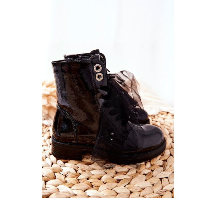 Dětské jarní lakované černé boty značky Semissa