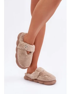 Futrzane Pantofle S Malou Broží Tmavě Béžové Primaria