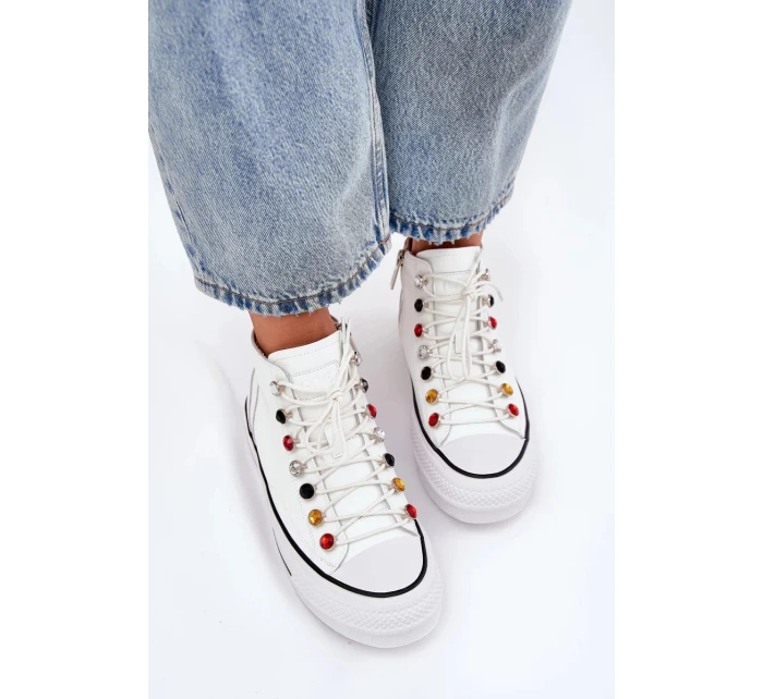 Dámské vysoké kožené trampky GOE – bílé