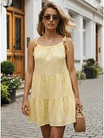 Letní dámské bavlněné šaty s prolamovaným vzorem v citronově žluté barvě FashionStreet EY2677 Letní dámské bavlněné šaty s prolamovaným vzorem v citronově žluté barvě FashionStreet EY2677