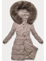 Béžová dámská bunda pro přechodné období s páskem model 21248446 - J.STYLE