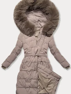 Béžová dámská bunda pro přechodné období s páskem model 21248446 - J.STYLE