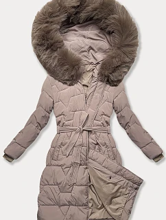 Béžová dámská bunda pro přechodné období s páskem model 21248446 - J.STYLE
