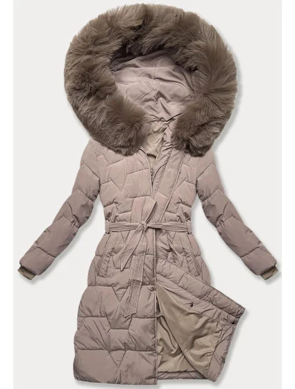 Béžová dámská bunda pro přechodné období s páskem model 21248446 - J.STYLE