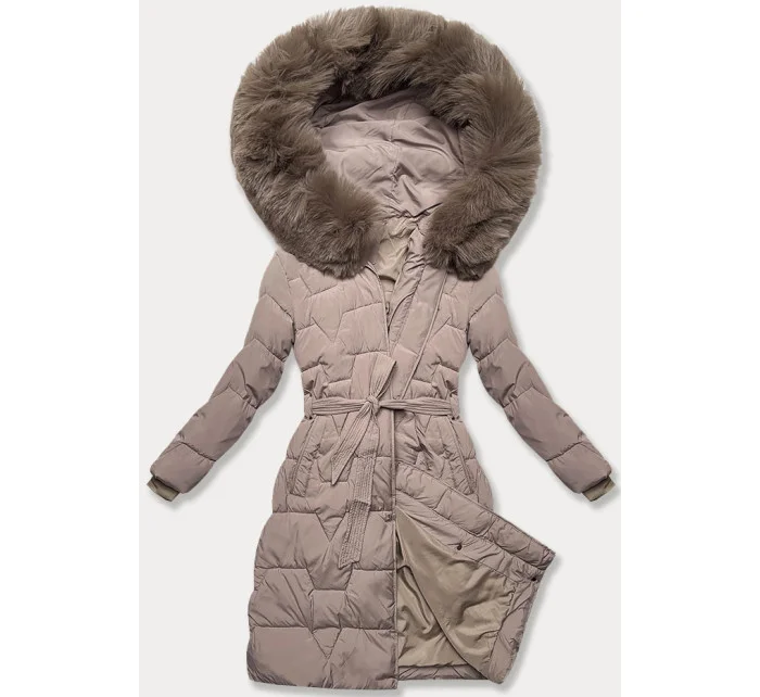 Béžová dámská bunda pro přechodné období s páskem model 21248446 - J.STYLE