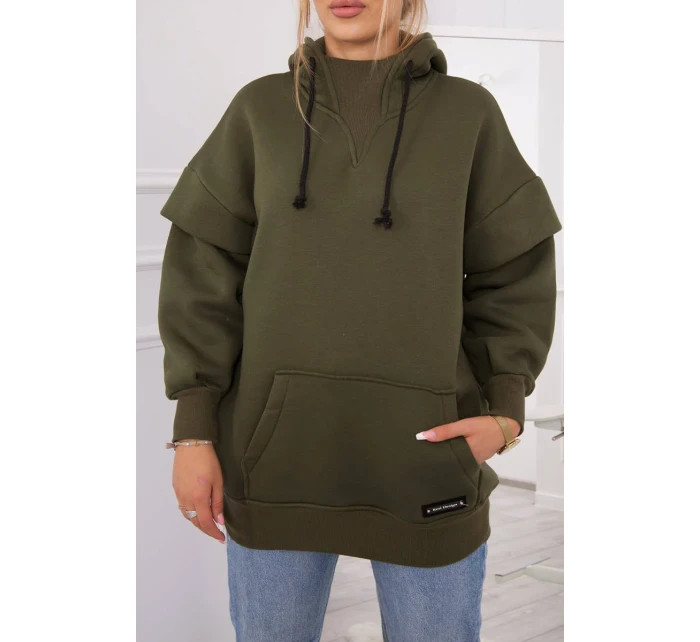 Zateplená halenka s polovičním rolákem khaki barvy
