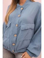 Dámská mušelínová košile s dlouhým rukávem džínová modrá