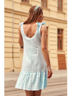Modré pruhované letní šaty na ramena