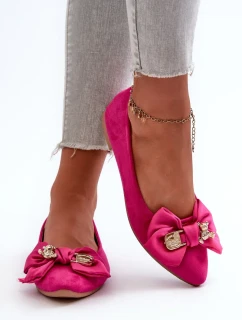 Dámské eko semišové balerínky s mašlí a broží Fuchsia Satris
