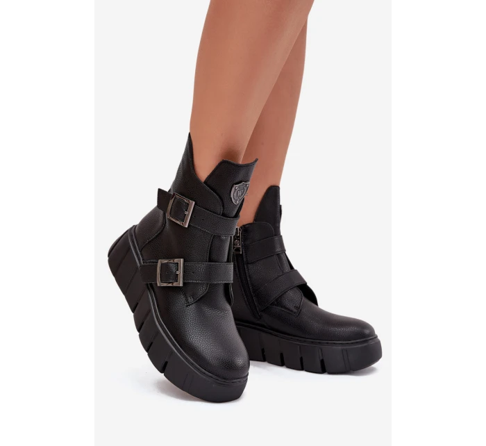 Dámské kotníkové boty s pásky a přezkami Vinceza – černé Dámské kotníkové boty s pásky a přezkami Vinceza – černé