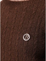 Sweter damski z warkoczowym splotem czekoladowy FashionStreet MY2674 Sweter damski z warkoczowym splotem czekoladowy FashionStreet MY2674
