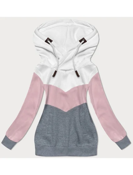 Bílo-růžovo-šedá hrubší trojbarevná dámská mikina (2303)