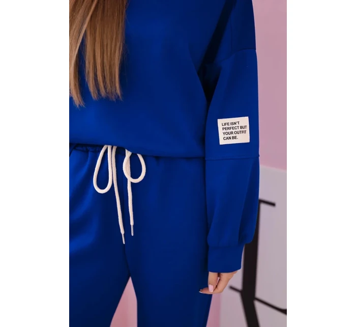 Komplet teplákové + kalhoty máslová látka chrpově modrá