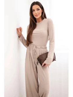 Dámská viskózová souprava s model 21938078 a širokými kalhotami žlutý - K-Fashion