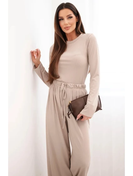 Dámská viskózová souprava s model 21938078 a širokými kalhotami žlutý - K-Fashion