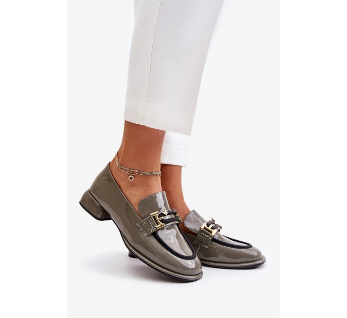 Lakované Dámské Polobotky Na Klínku S Ozdobou Artiker 55C0412 Šedé