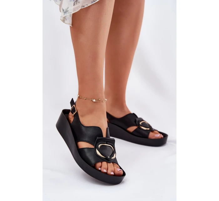 Kožené Dámské Sandály Na Klínku model 21698304 Černé - S.Barski