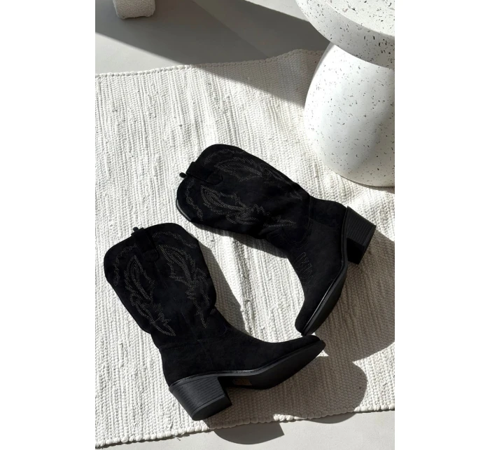 Kozačky Kovbojky Dámské Na Podpatku  Černé model 21708531 - VINCEZA