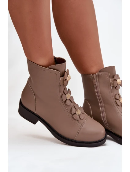 Dámské boty Jezzi – zateplené s dekorativními květinami, béžové