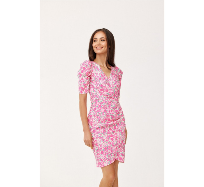 Dámské společenské šaty SUK0367-E46-46 růžovo/bílé - Roco Fashion