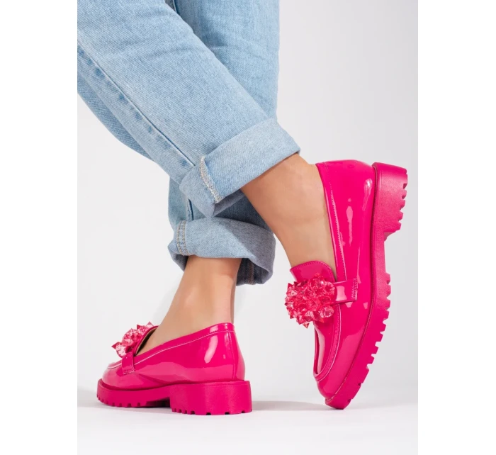 Trendy růžové dámské mokasíny bez podpatku Trendy růžové dámské mokasíny bez podpatku