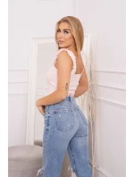 Halenka bez ramínek s volánky, pudrově růžová Halenka bez ramínek s volánky, pudrově růžová