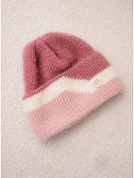 Dámská čepice beanie žebrovaná s ozdobou tmavě růžová+pudrově růžová Dámská čepice beanie žebrovaná s ozdobou tmavě růžová+pudrově růžová