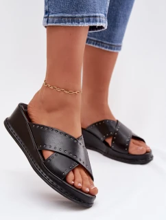 Zdobené dámské sandály na platformě z ekokůže Černé Calorissa