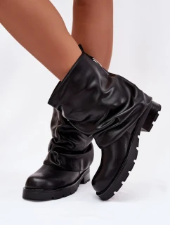 Dámské zateplené kotníkové boty s řasenou cholewką – černé Gracine