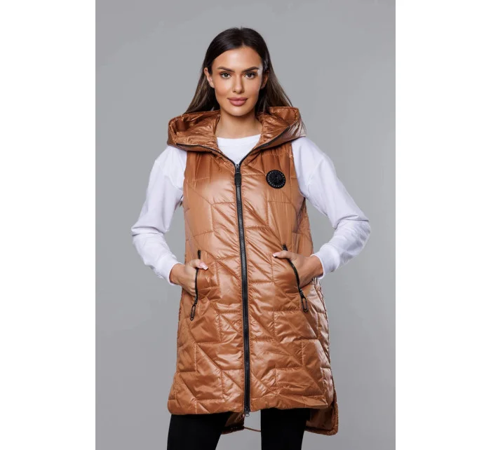 Prošívaná dámská vesta v karamelové barvě model 18016222 - S'WEST