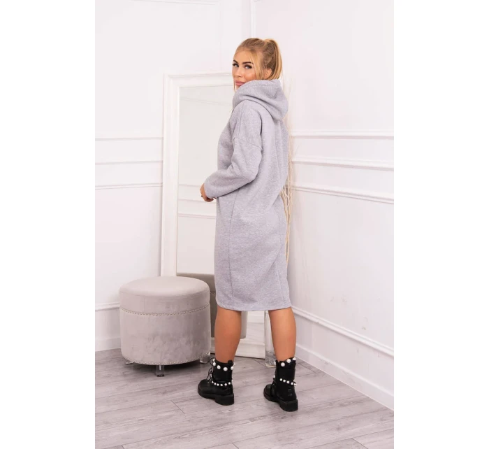 Šaty s kapucí a bočním rozparkem šedé