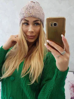 Čepice s mohérem Leopard model 18750193 pudrově růžová - K-Fashion