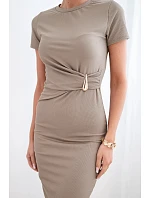 Dámské viskózové maxi šaty vázané u krku s ozdobnou sponou modrá