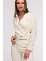 B296 Široké kalhoty s předními švy - vanilka