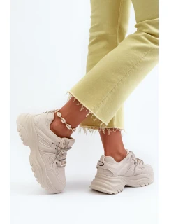 Dámské tenisky na robustní podrážce s ozdobným šněrováním béžová model 20447710 - Kesi