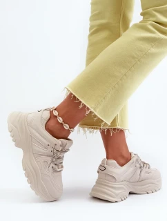 Dámské tenisky na robustní podrážce s ozdobným šněrováním béžová model 20447710 - Kesi