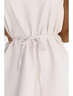 296-17 VICTORIA Trapézové šaty bez rukávů s páskem - béžové