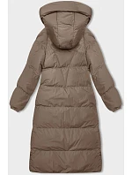 Tmavě béžová dlouhá hrubší dámská bunda s kapucí model 21246157 - J.STYLE Tmavě béžová dlouhá hrubší dámská bunda s kapucí model 21246157 - J.STYLE