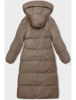 Tmavě béžová dlouhá hrubší dámská bunda s kapucí (5M3163-84) Tmavě béžová dlouhá hrubší dámská bunda s kapucí (5M3163-84)