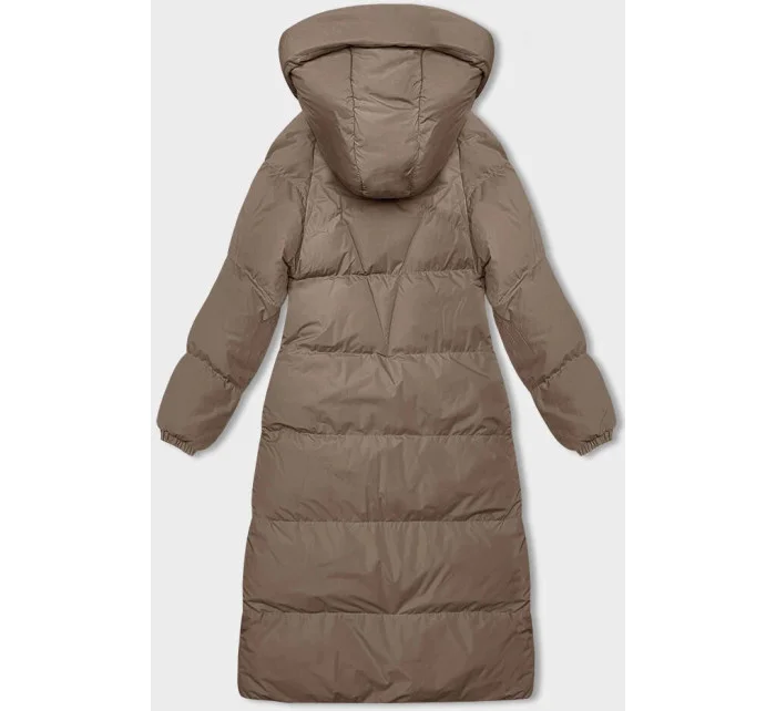 Tmavě béžová dlouhá hrubší dámská bunda s kapucí (5M3163-84) Tmavě béžová dlouhá hrubší dámská bunda s kapucí (5M3163-84)