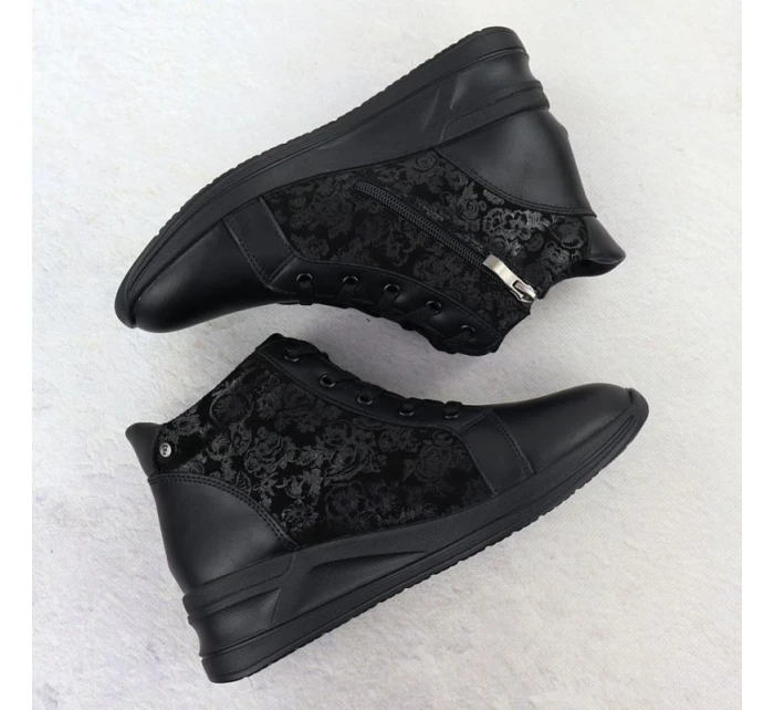 Dámské květované kožené boty na černé model 21905415 - FILIPPO