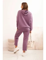 Komplet dámský máslový mikina s kapucí a kalhoty s páskem fialový Komplet dámský máslový mikina s kapucí a kalhoty s páskem fialový