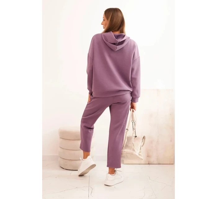 Komplet dámský máslový mikina s kapucí a kalhoty s páskem fialový Komplet dámský máslový mikina s kapucí a kalhoty s páskem fialový