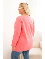 Dámská blůza Plus Size bavlněná s kulatým výstřihem růžová
