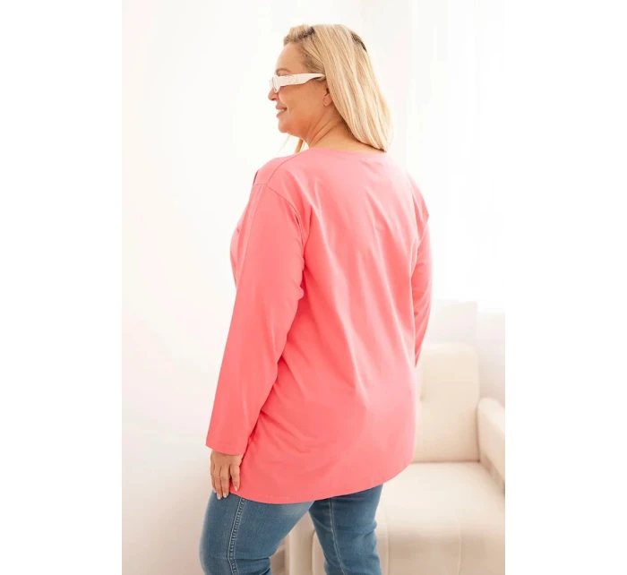Dámská blůza Plus Size bavlněná s kulatým výstřihem růžová