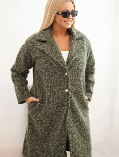 Dámský kabát Plus Size s vlnou a velkým límcem khaki